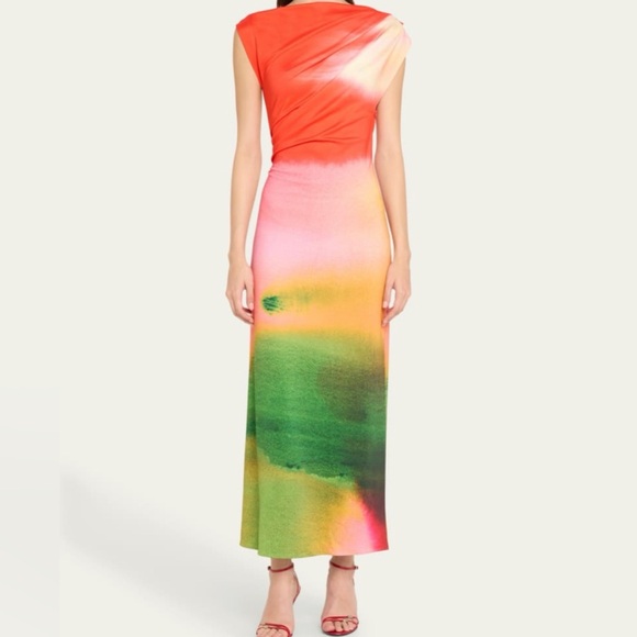 Oscar de la Renta Dresses & Skirts - NEW NWT Oscar De La Renta Draped Abstract Vermilion Watercolor Midi Dress PS25